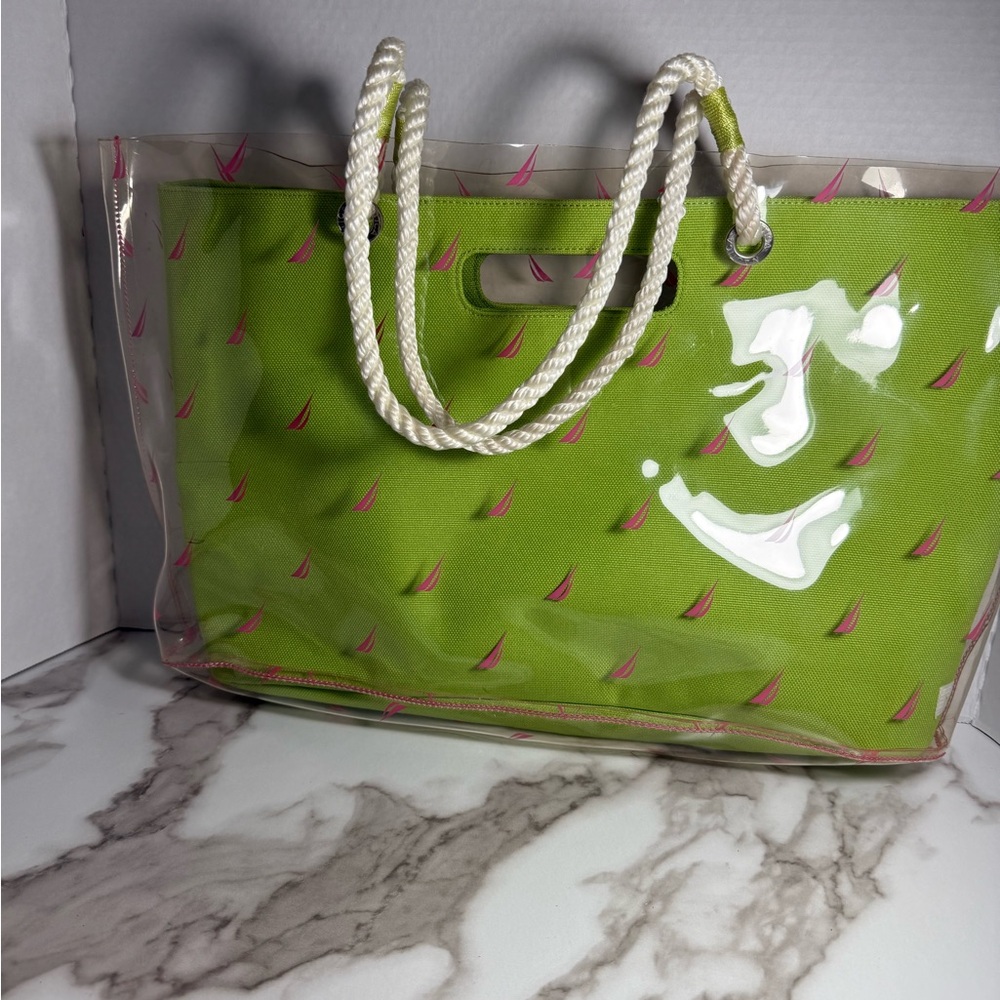 Nautica Green Tote with Pink Details
